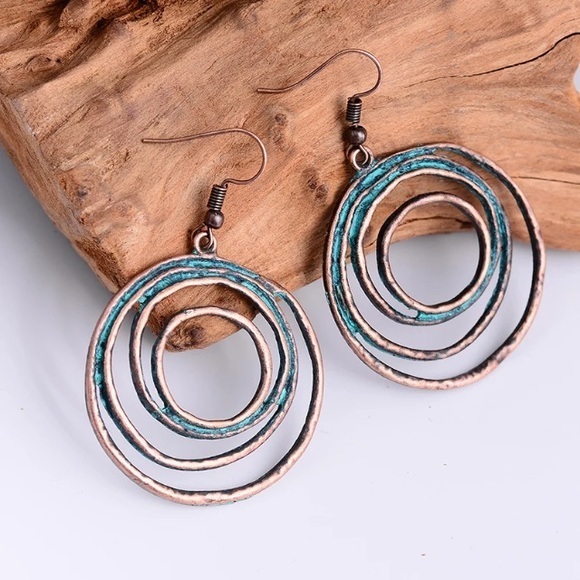 Jewelry - Antique Copper Look Hoop Earrings Boho NWT
